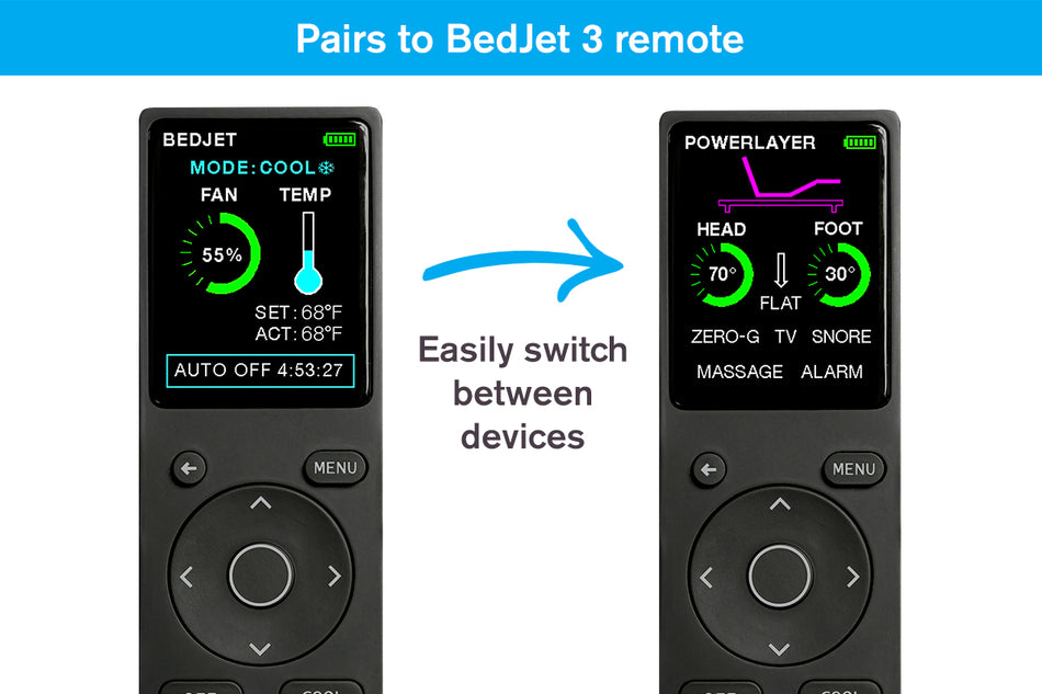 PowerLayer pairs to your BedJet 3 LCD remote control to easily switch between devices