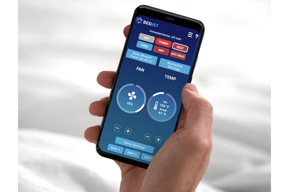 homescreen of the free BedJet smartphone app