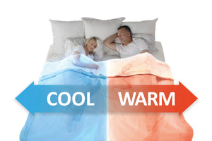 a couple sleeping in bed with one side cool and one side warm