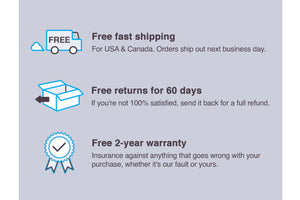free fast shipping, free returns for 60 days, free 2-year warranty